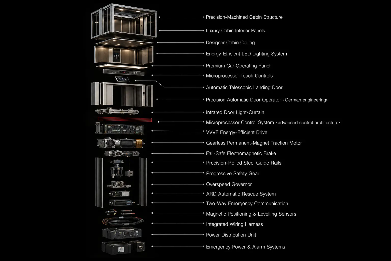 Exploded engineering view of a residential home lift