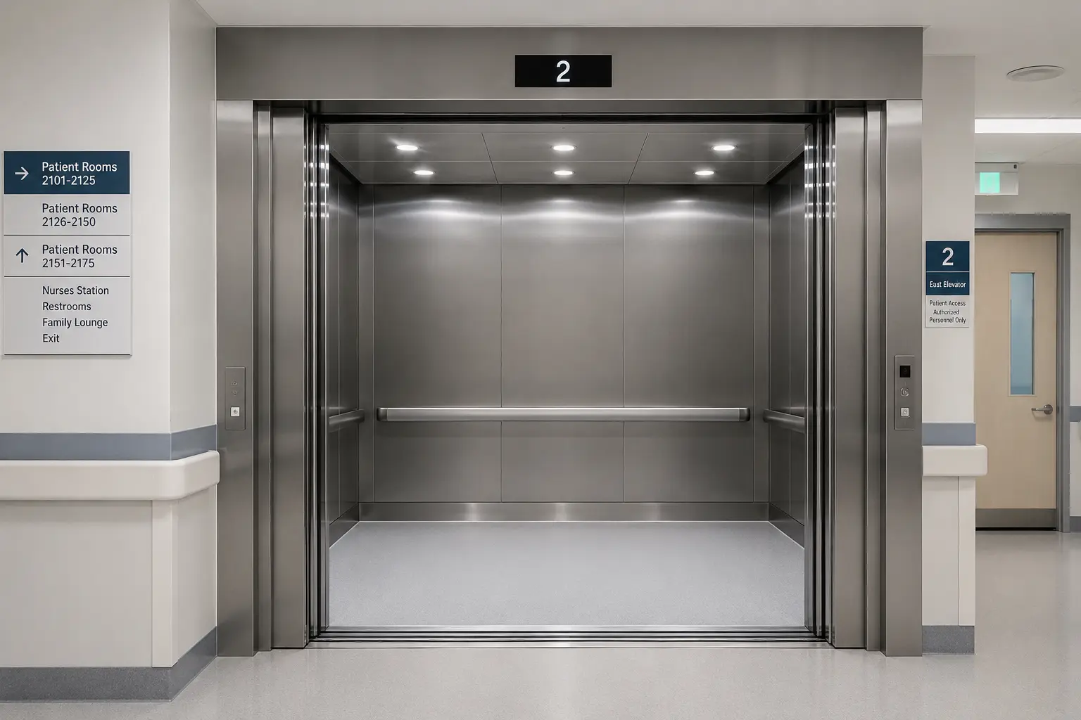Hospital bed elevator with stainless steel cabin